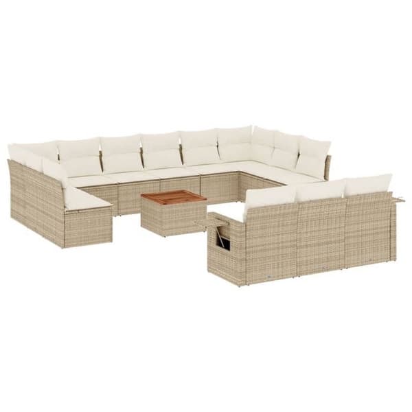 Maison Exclusive - Trädgårdsmöbler med kuddar 14 delar beige flätad resin