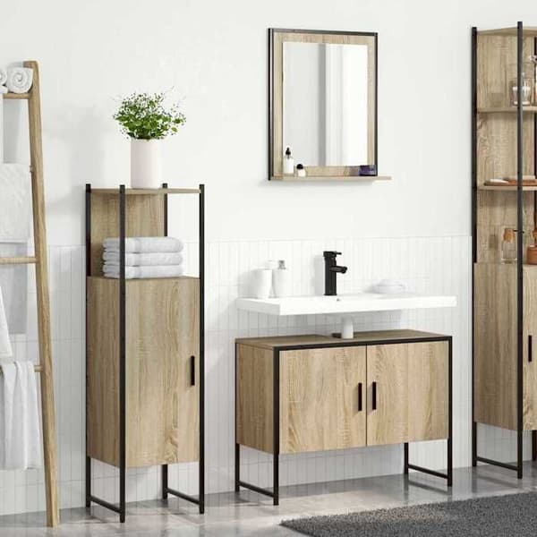 Badrumsmöbel - EXKLUSIV HEM - 3-delat set - Brun - Ingenjörsträ - Väggmonterad brun