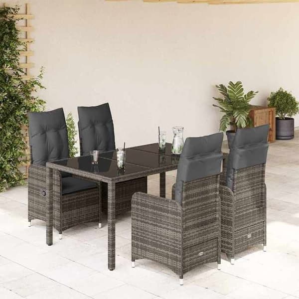 Maison Exclusive - Havebistro sæt 5 dele med grå puder i poly rattan