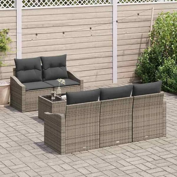 Trädgårdsmöbler - EXKLUSIVT HUS - Set 6 delar - Grå poly rattan & stål - Justerbart bord - Modulärt Grå