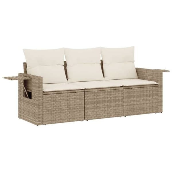 Maison Exclusive - Trädgårdsmöbler med kuddar 3 delar beige flätad resin