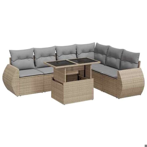 Maison Exclusive - Trädgårdsmöbler med kuddar 7 delar beige flätad resin