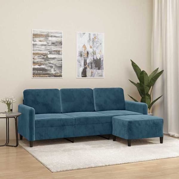 Maison Exclusive - 3-sitssoffa med fotpall Blå 180 cm Sammet