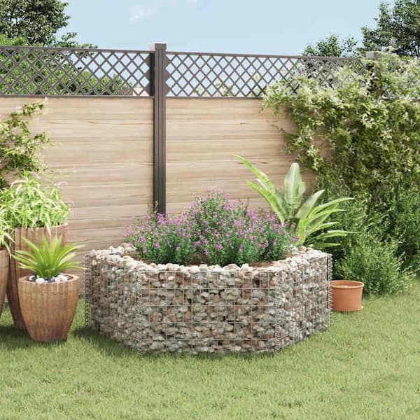 Maison Exclusive - Hexagonal gabion hævet seng 160x140x50 cm silver-
