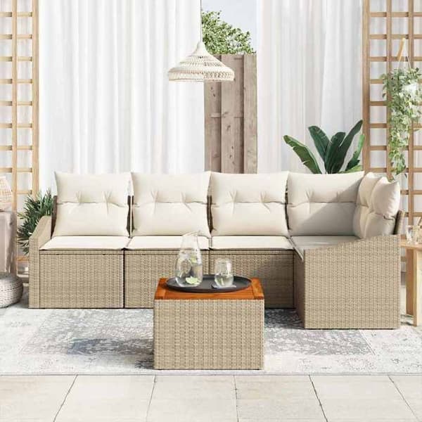 Maison Exclusive - 6 osan beige polyrottinkinen puutarhakalustesetti beige