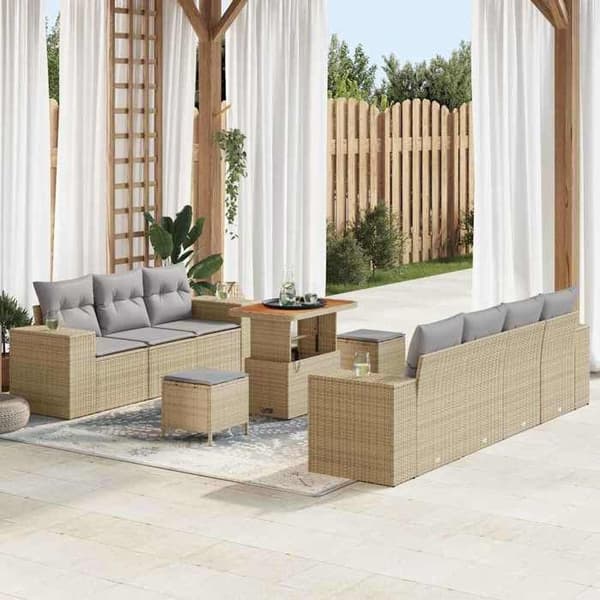 Maison Exclusive - 10 osan puutarhakalustesetti, beige polyrottinki