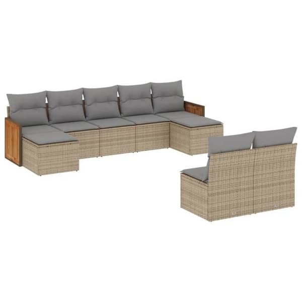 Maison Exclusive - Trädgårdsmöbler med kuddar 9 delar beige flätad resin