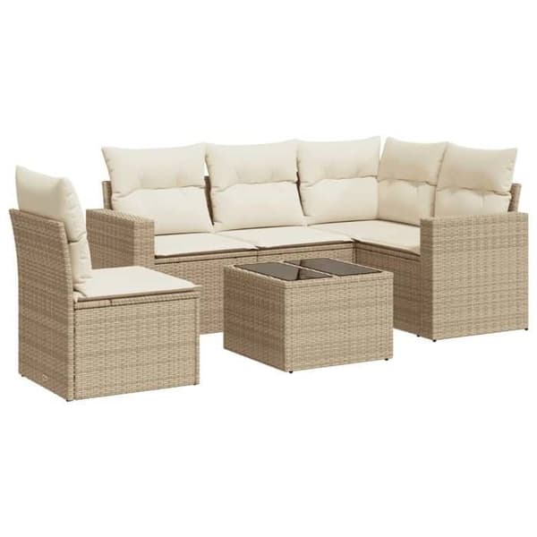 Maison Exclusive - Trädgårdsmöbler med kuddar 6 delar beige flätad resin