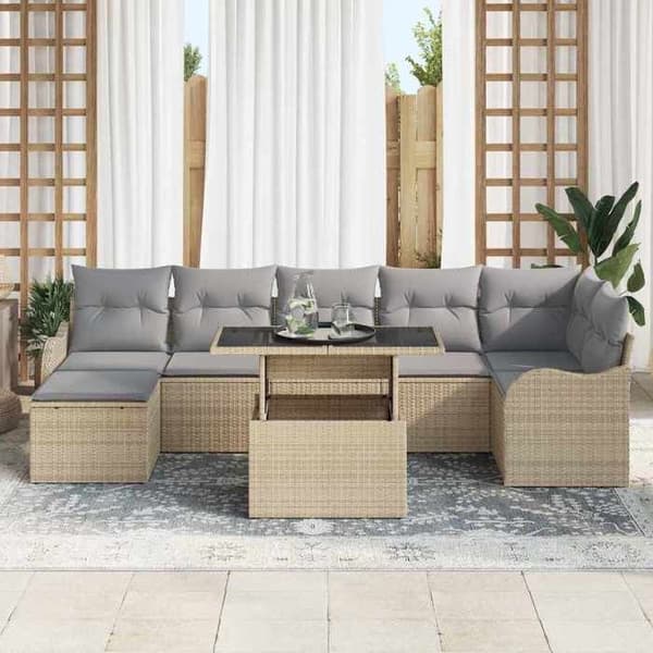 Maison Exclusive - 8 osan beige polyrottinkinen puutarhakalustesetti