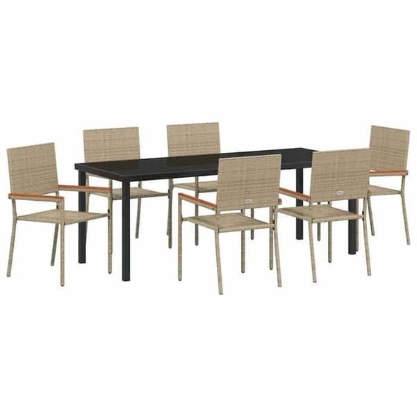 Maison Exclusive - 7 osan puutarhaterassipöytäryhmä, beige polyrottinki beige