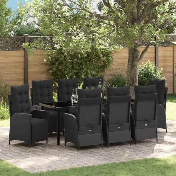 Maison Exclusive - 9 pc have spisebordssæt i sort polyrotin Svart