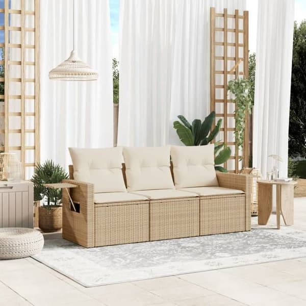 Maison Exclusive - Trädgårdsmöbler med kuddar 3 delar beige flätad resin beige