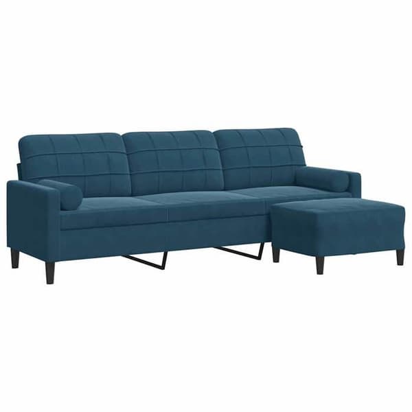 Soffa 3 platser - EXKLUSIV HEM - 210 cm - Blå sammet - Metallram - Puff ingår Blå