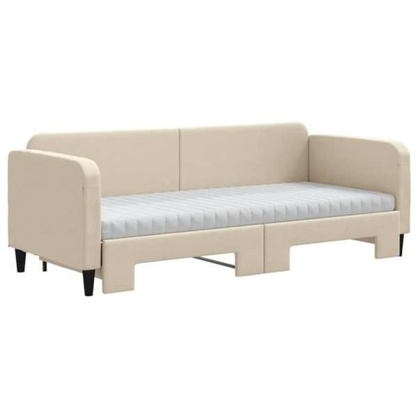 Maison Exclusive - Senge med udtræk og creme madras 80x200 cm stof
