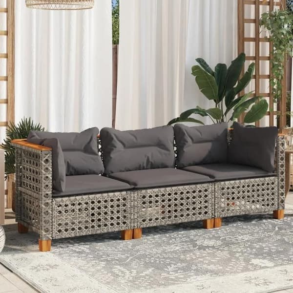 Maison Exclusive - Trädgårdsoffa med kuddar 3 platser grå flätad resin grå