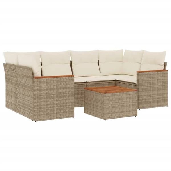 Maison Exclusive - Trädgårdsmöbler med kuddar 7 delar beige flätad resin