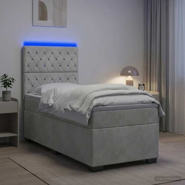 Maison Exclusive - Boxspring-sänky vaaleanharmaalla patjalla 100 x 200 cm Sametti Ljusgrått