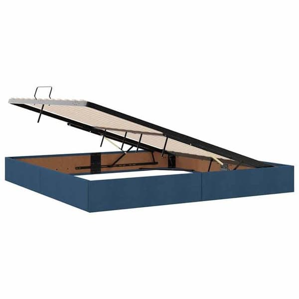 Sängram med madrass - EXKLUSIV HEM - 200 x 200 cm - Blå - Konstläder - Hydraulisk förvaring Blå