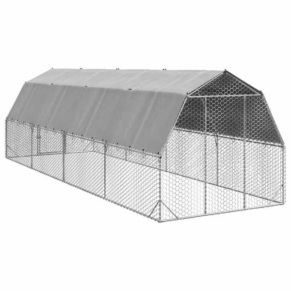 Hönshus - EXKLUSIVT HUS - 2,5×8×2,25 m - Galvaniserat stål - Vattentätt tak - Hexagonal nät