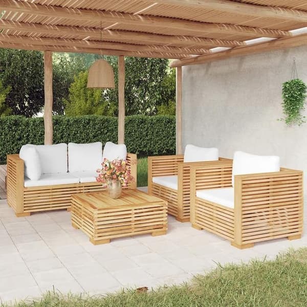 Maison Exclusive - Havegruppe 5 stk med puder i solid teaktræ