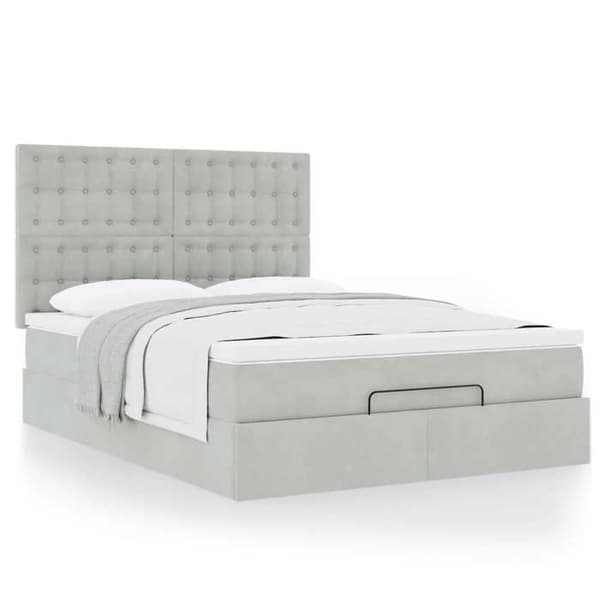 Maison Exclusive - Sängram i ottomanstil och ljusgrå madrass 140x190 sammet Ljusgrått
