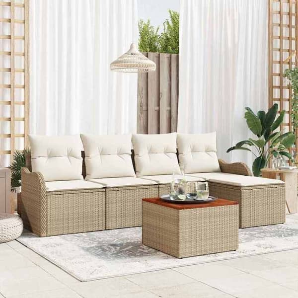 Maison Exclusive - 6 osan beige polyrottinkinen puutarhakalustesetti
