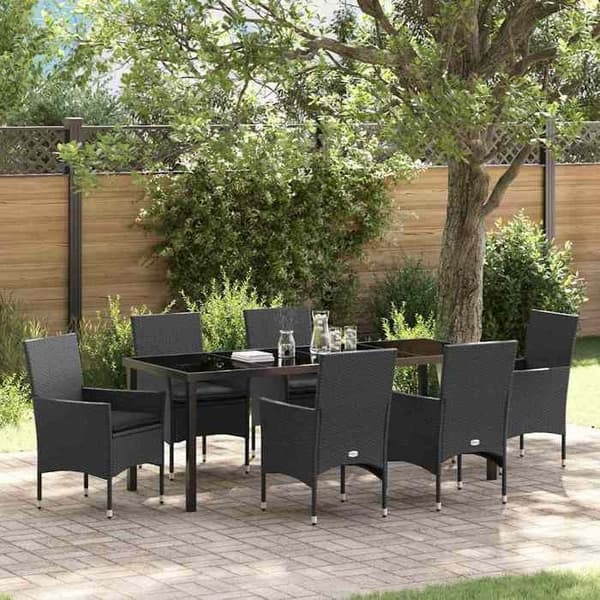 Maison Exclusive - 7 pc have spisebordssæt i sort polyrotin Svart