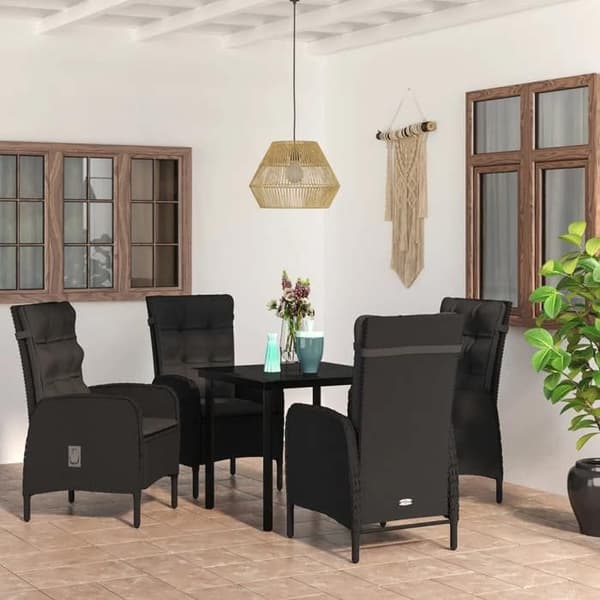 Havemøbel sæt - MAISON EXCLUSIVE - 5 dele - Sort - Epoxy stålramme - Glasbordplade Svart