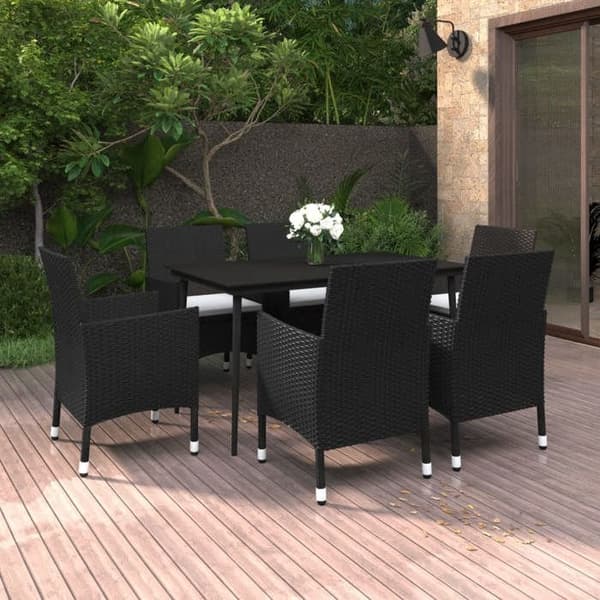 Maison Exclusive - Trädgårds matsalsset med kuddar 7 delar Flätad resin Glas
