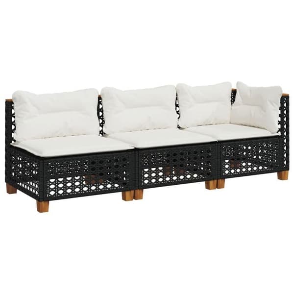 Maison Exclusive - Trädgårdsoffa med kuddar 3 platser svart flätad resin
