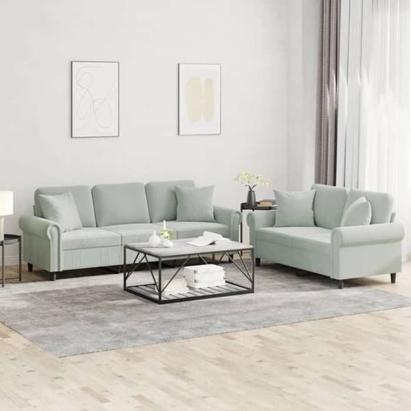 Maison Exclusive - 2 kpl sohvasetti vaaleanharmailla samettityynyillä