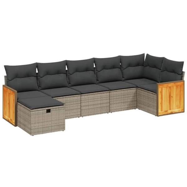 Maison Exclusive - Trädgårdsmöbler med kuddar 7 delar grå flätad resin