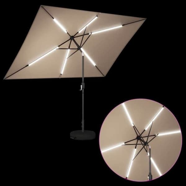 Exklusiv Maison - Trädgårdsparasol med LED-lampor och bas 2 x 3 m Polyester