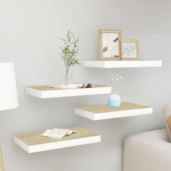 Eg og hvide væghylder 50x23x3,8 cm MDF4 - Stuemøbler - Moderne - Design Brun