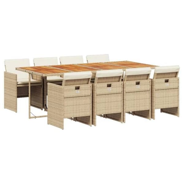 Maison Exclusive - Puutarhakalusteryhmä ja tyynyt 9 kpl beige Polyrottinki