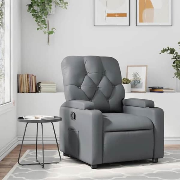 Recliner - MAISON EXCLUSIVE - Maison Exclusive - Grå kunstlæder - Manuel hældning 135° - Kopholder Grå