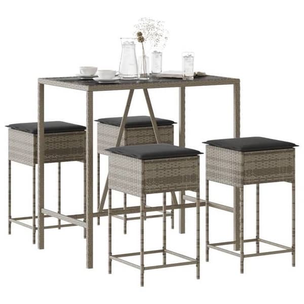 Maison Exclusive - Havebar sæt 5 dele med grå puder i poly rattan Grå