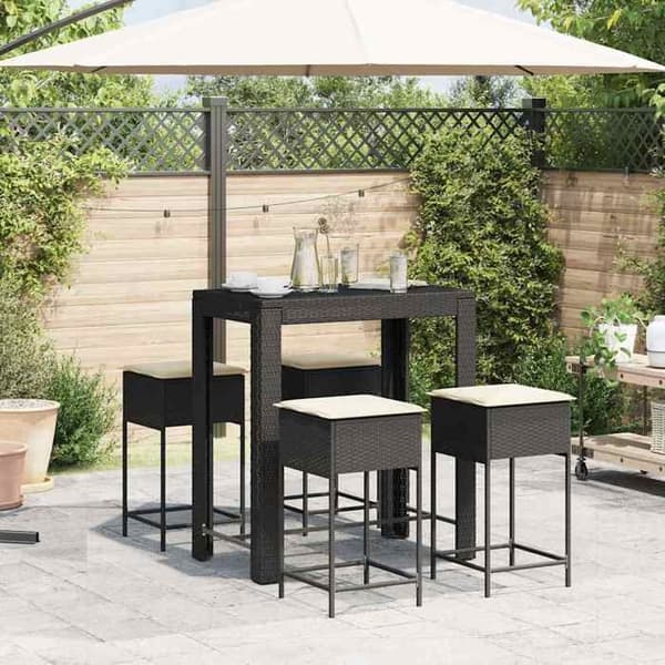 Maison Exclusive - Havebar sæt 5 dele med sorte polyrattan puder Svart (polyrotin)