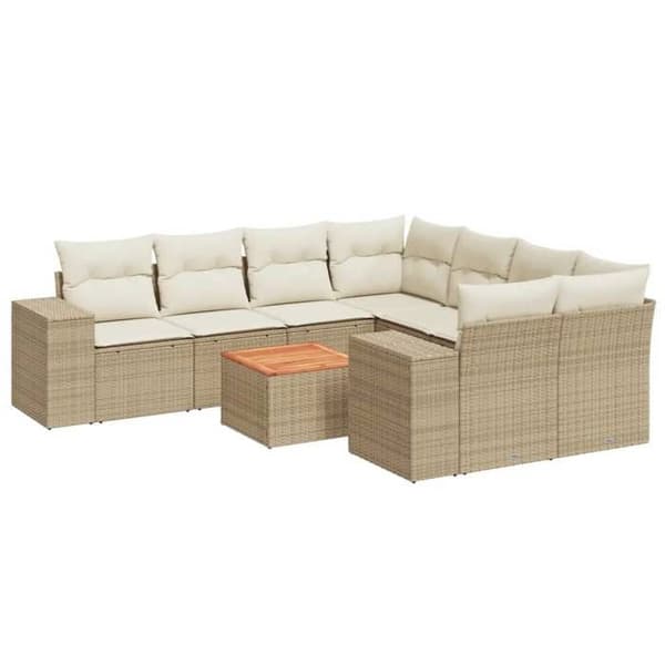 Maison Exclusive - Trädgårdsmöbler med kuddar 9 delar beige flätad resin
