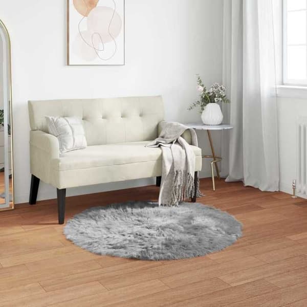 Matto - MAISON EXCLUSIVE - TAFALLA - Harmaa - Ø 120 cm - Tekokaritsan nahka Grå