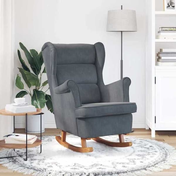Maison Exclusive - Tummanharmaa samettinen korvatuoli massiivipuusta