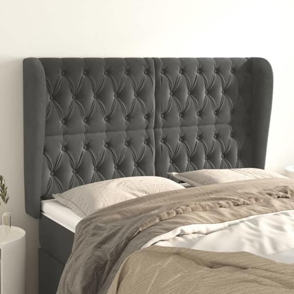 Maison Exclusive - Päätylevy korvilla Tummanharmaa 147x23x118/128 cm Sametti Mörkgrå