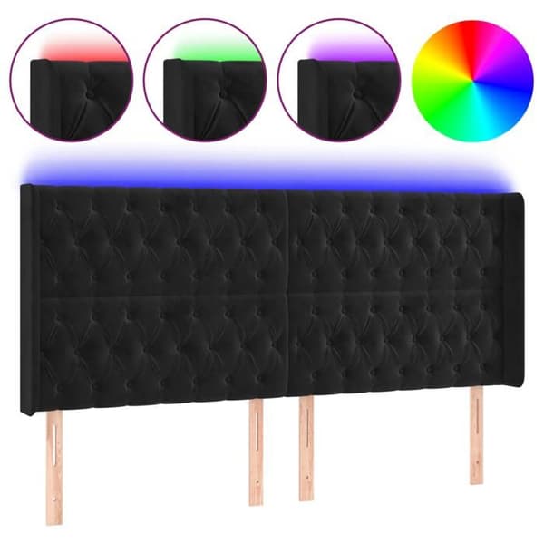 Maison Exclusive - LED Hovedgærde Sort 183x16x118/128 cm Velour Svart