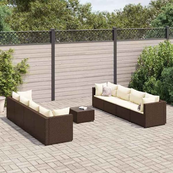 Maison Exclusive - Trädgårdsmöbler med kuddar 9 delar brun flätad resin