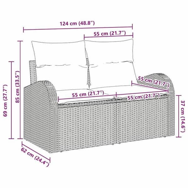 Maison Exclusive - Trädgårdsoffa med brunt kuddar 124 x 62 x 69cm polyrotin brun