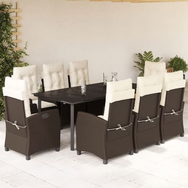 Maison Exclusive - Have spisebordssæt med puder 9 dele brun poly rattan