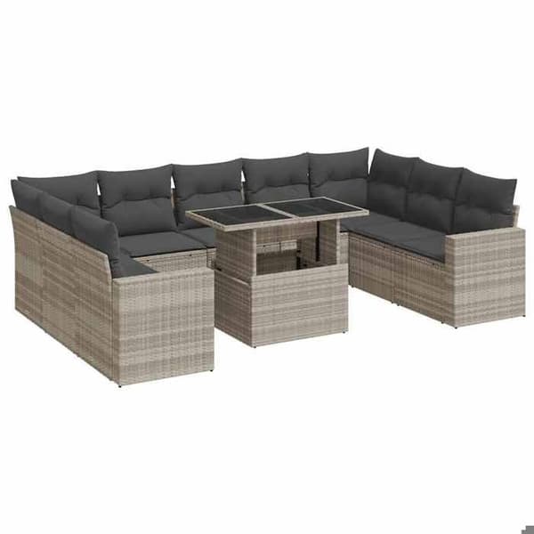 Maison Exclusive - Trädgårdsmöbler med kuddar 10 delar ljusgrå flätad resin