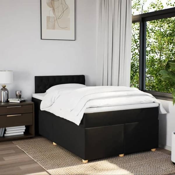 Maison Exclusive - Seng med lameller og madras Sort 120x200 cm Stof