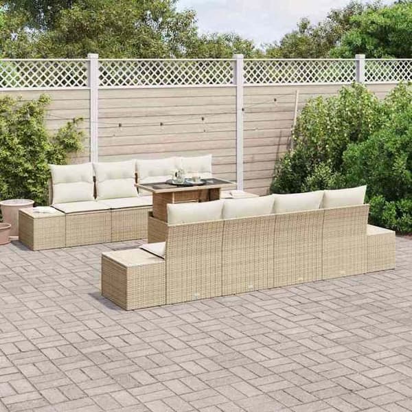 Maison Exclusive - 9-delars trädgårdsoff-set i beige och kräm polyrotting