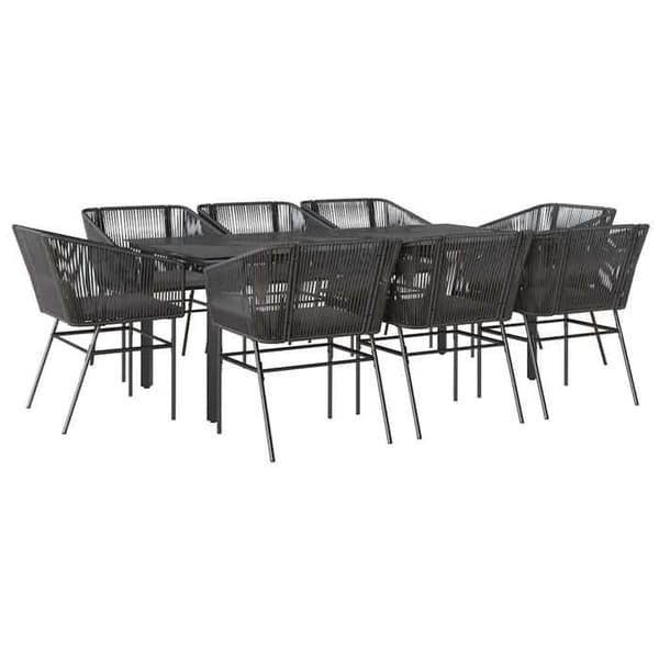 Maison Exclusive - Trädgårds matsalsset med kuddar 9 delar svart polyrotting glas